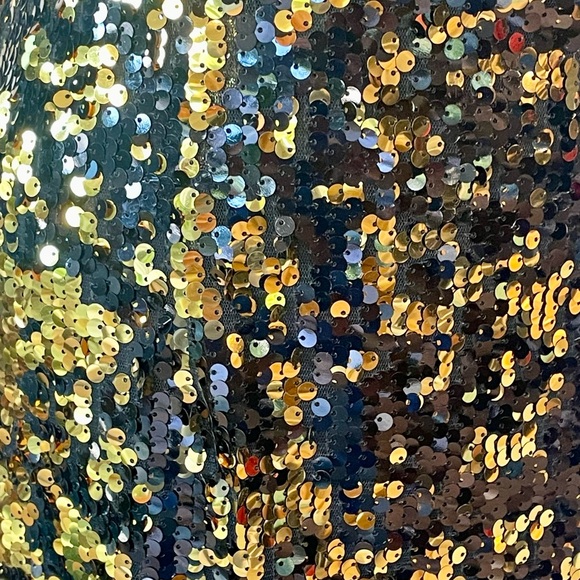 Milly Sequin Midi Skirt, stretch w/ waist band, zip, EUC, black/gold, sz8 - Picture 4 of 11